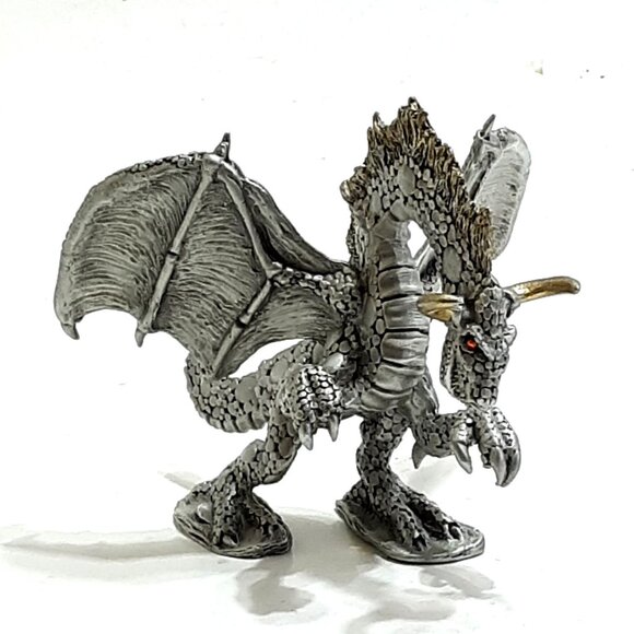 Rearing Fire Dragon 16-004 Iron Wind Metal 2004 Gold Tipped Horn Pewter Dragon - Picture 8 of 12